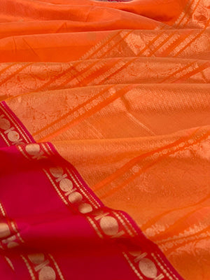 Zari Kissed Silk Cotton - fresh orange kolam woven buttas