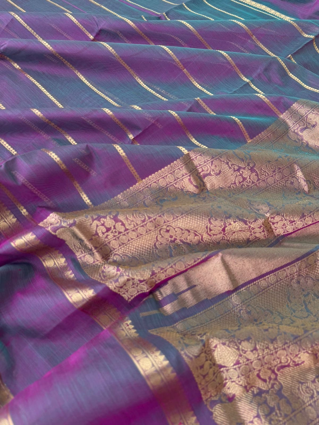 Zari Kissed Silk Cotton - blue mixed lavender veldhari