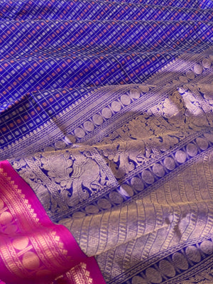 Traditional Colours Woven Motifs Silk Cotton - royal blue lakshadeepam