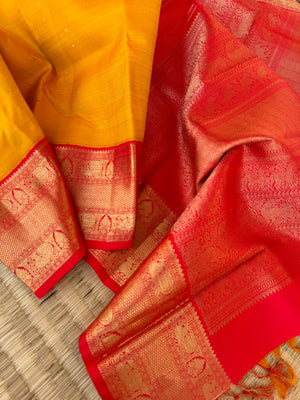 Tales of Korvais Kanchivaram - stunning traditional mustard and red