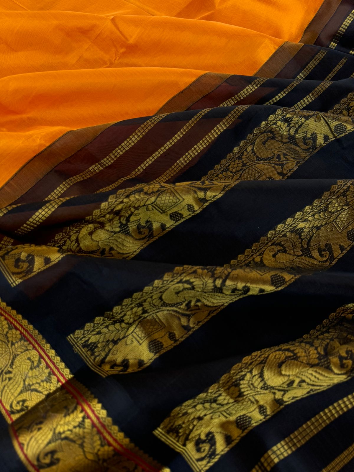 Korvai Silk Cotton - sun set orange mustard and black