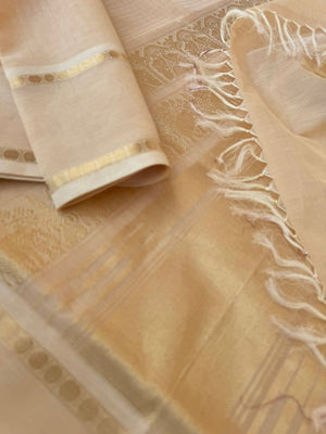 Zari Kissed Silk Cotton - stunning golden off white vertical muthu oosi strips