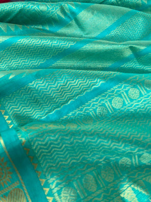 Korvai Silk Cotton - burgundy and teal zari kattam