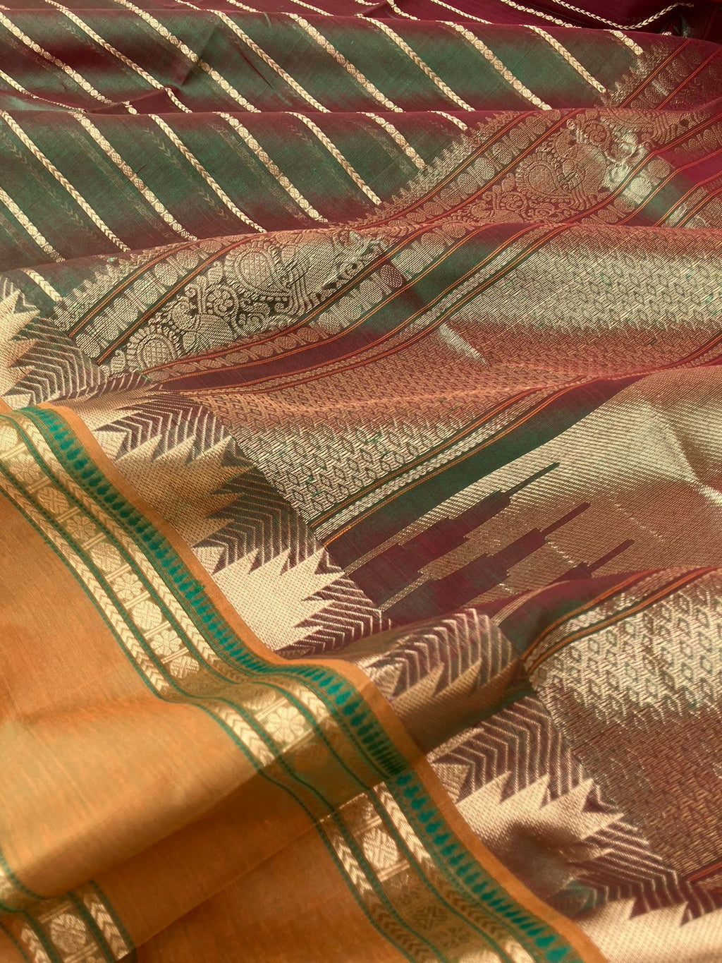 Zari Kissed Silk Cotton - maanthulir tone veldhari