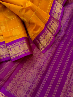 Korvai Silk Cotton - mango mustard and pink mayil chackaram