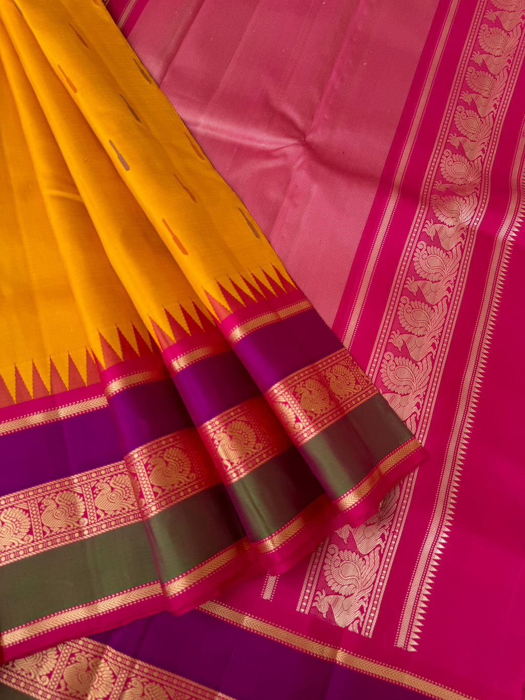 Sahasram - amazing mango yellow and pink with rain drops woven pallu