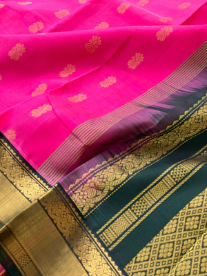 Korvai Silk Cotton - pink and bottle green