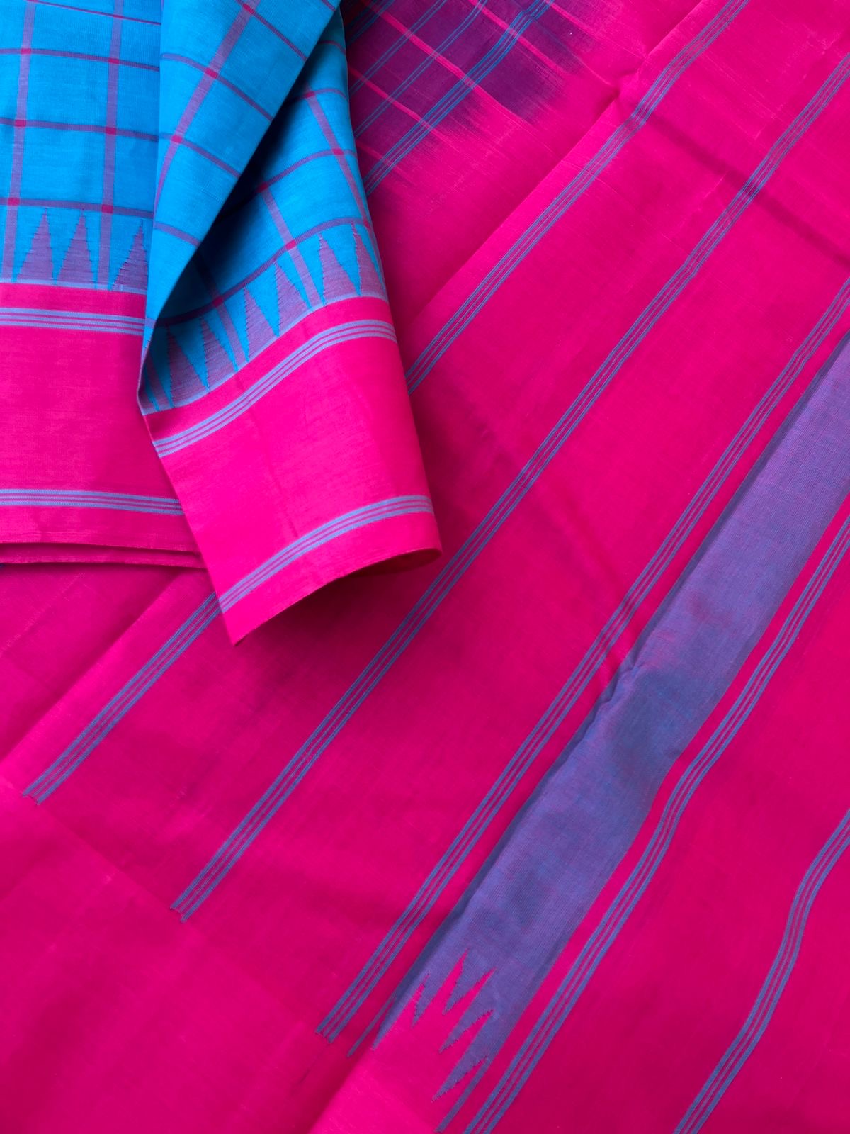 Signature Korvai Silk Cottons - sulphate blue and pink