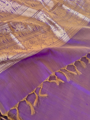 Zari Kissed Silk Cotton - beige mixed lavender muthu kattam