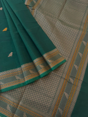 Mangalavastaram - deep dark Meenakshi green with parrots woven buttas