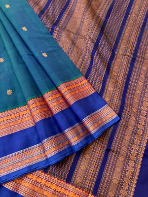 Woven Motifs Silk Cotton - dual tone peacock blue