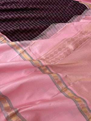 Truly Vintage - the beautiful burgundy and baby pink kattam and Korvai Kanchivaram with retta pett woven borders