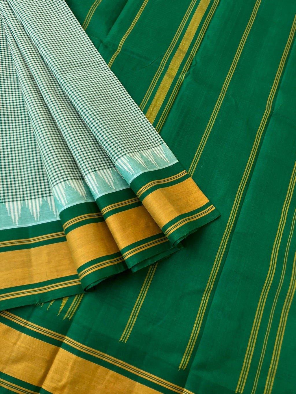 Signature Korvai Silk Cottons - off white and green