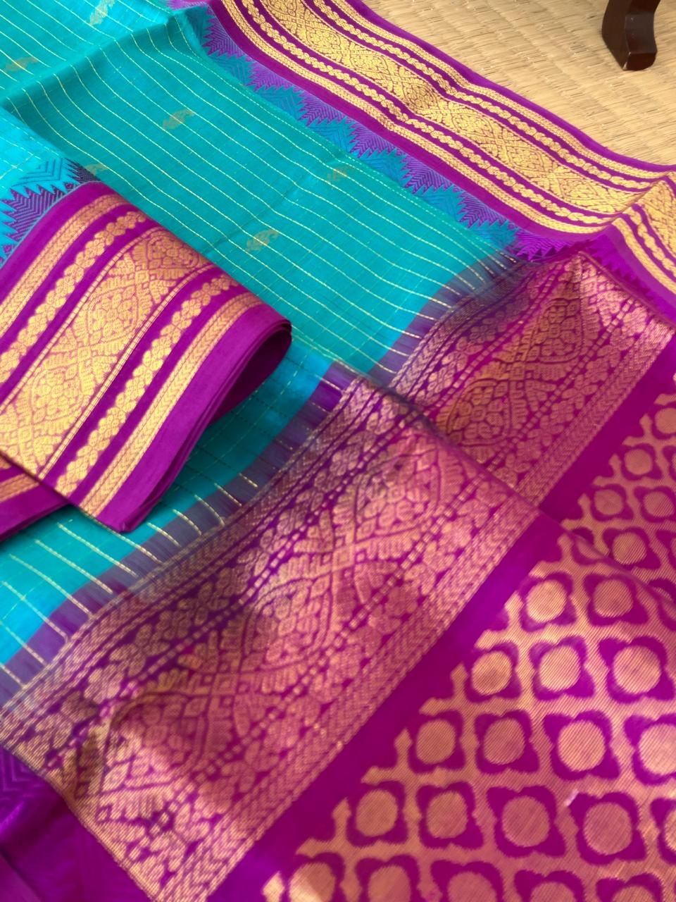 Korvai Silk Cotton - teal and majentha