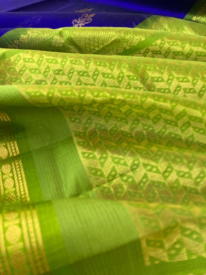 Korvai Silk Cotton - blue and apple green