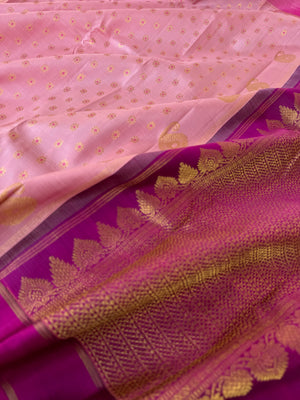 Meenakari - Our best selling one of a kind baby pink meenakari Kanchivaram with short woven pallu