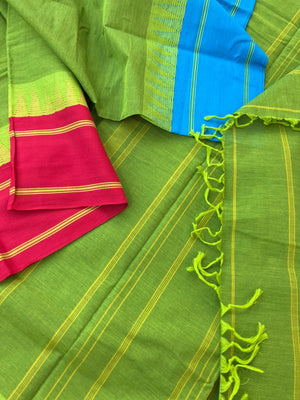 Korvai Stories - parrot green with ganga jammuna woven borders