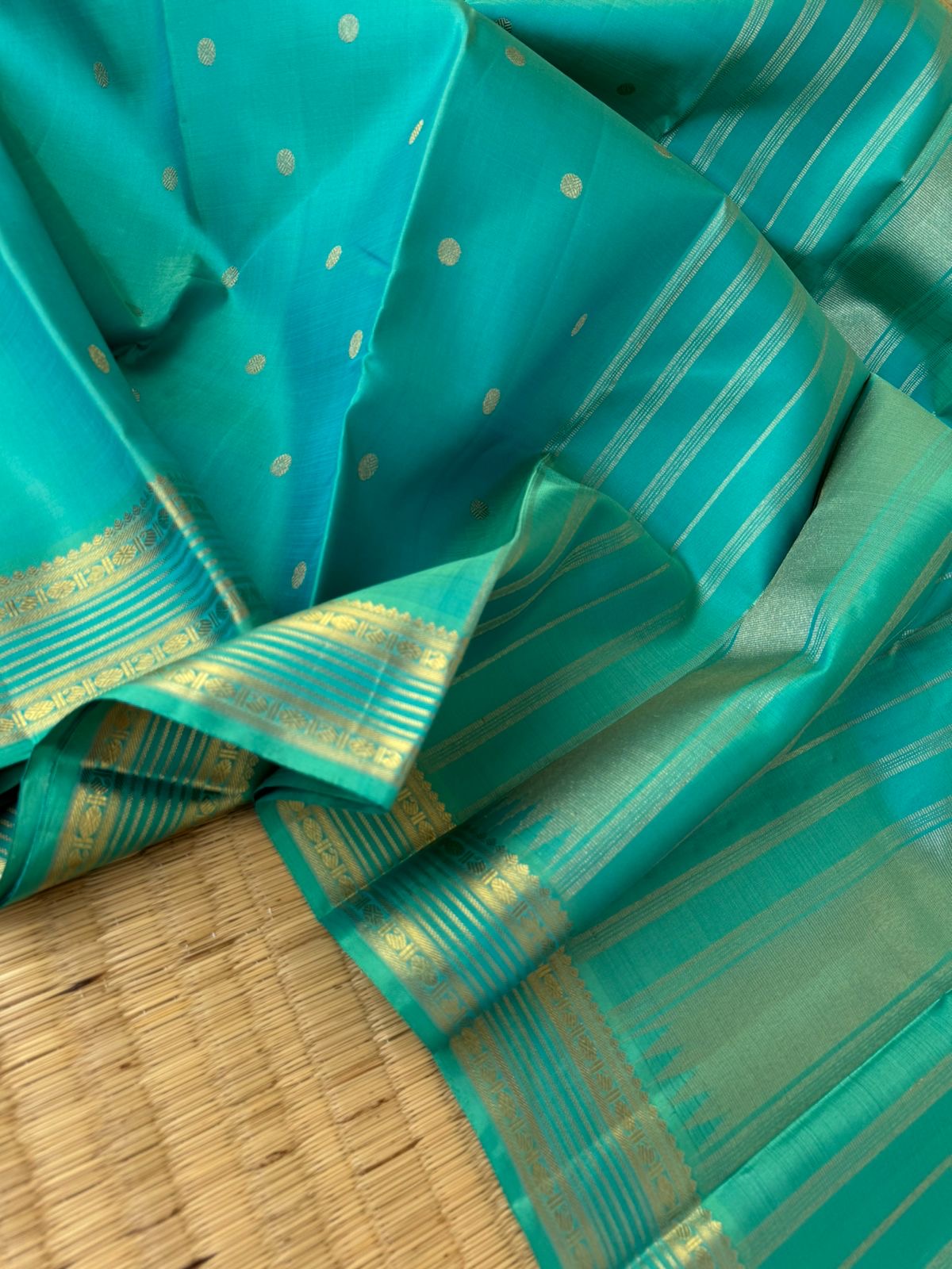 Pastel Ragas on Kanchivaram - stunning aqua blue green dual tone effect of Kanchivaram