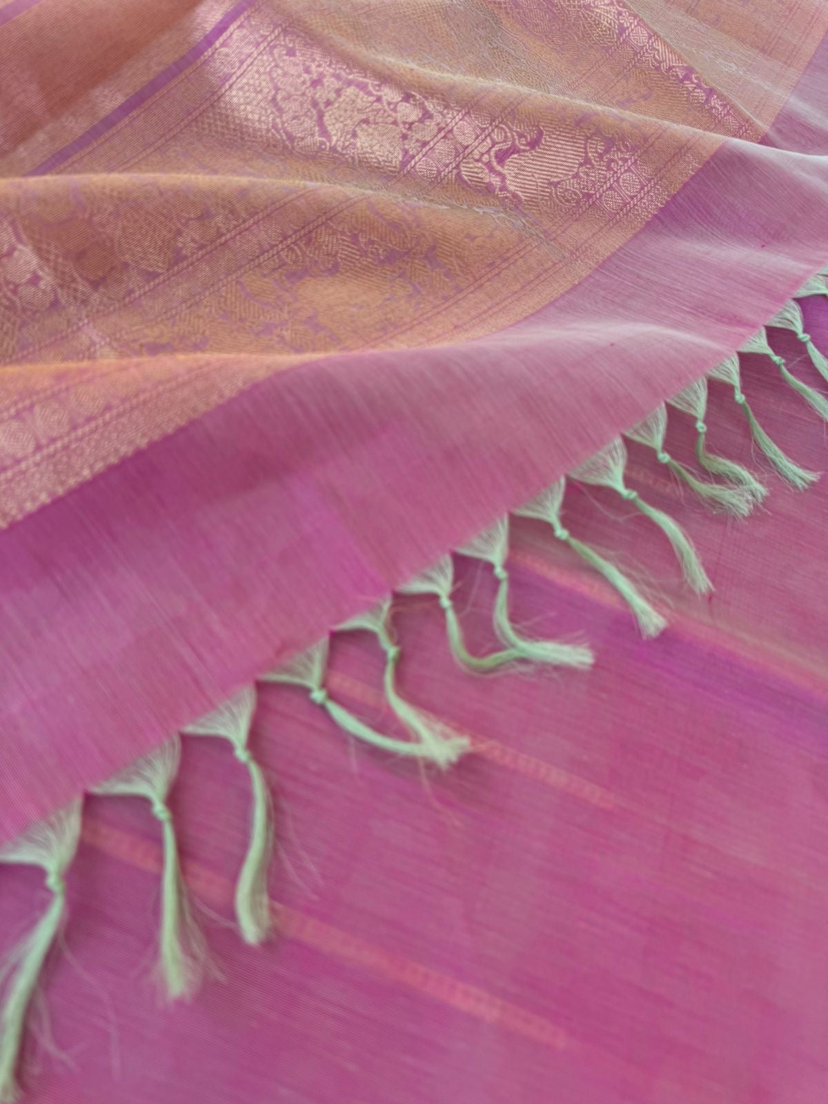 Zari Kissed Silk Cotton - stunning onions peal pink veldhari