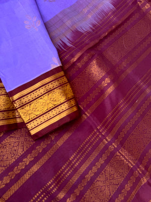 Korvai Silk Cotton - lavender flower and burgundy