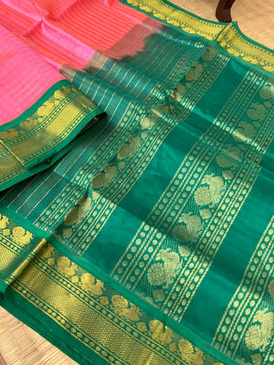 Korvai Silk Cotton - pink and teal