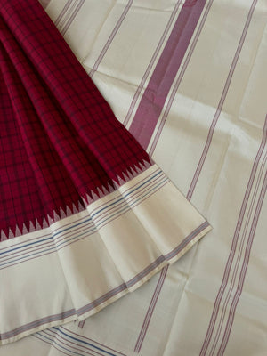 Bliss of Korvai Kanchivaram - dark kum kum red and off white