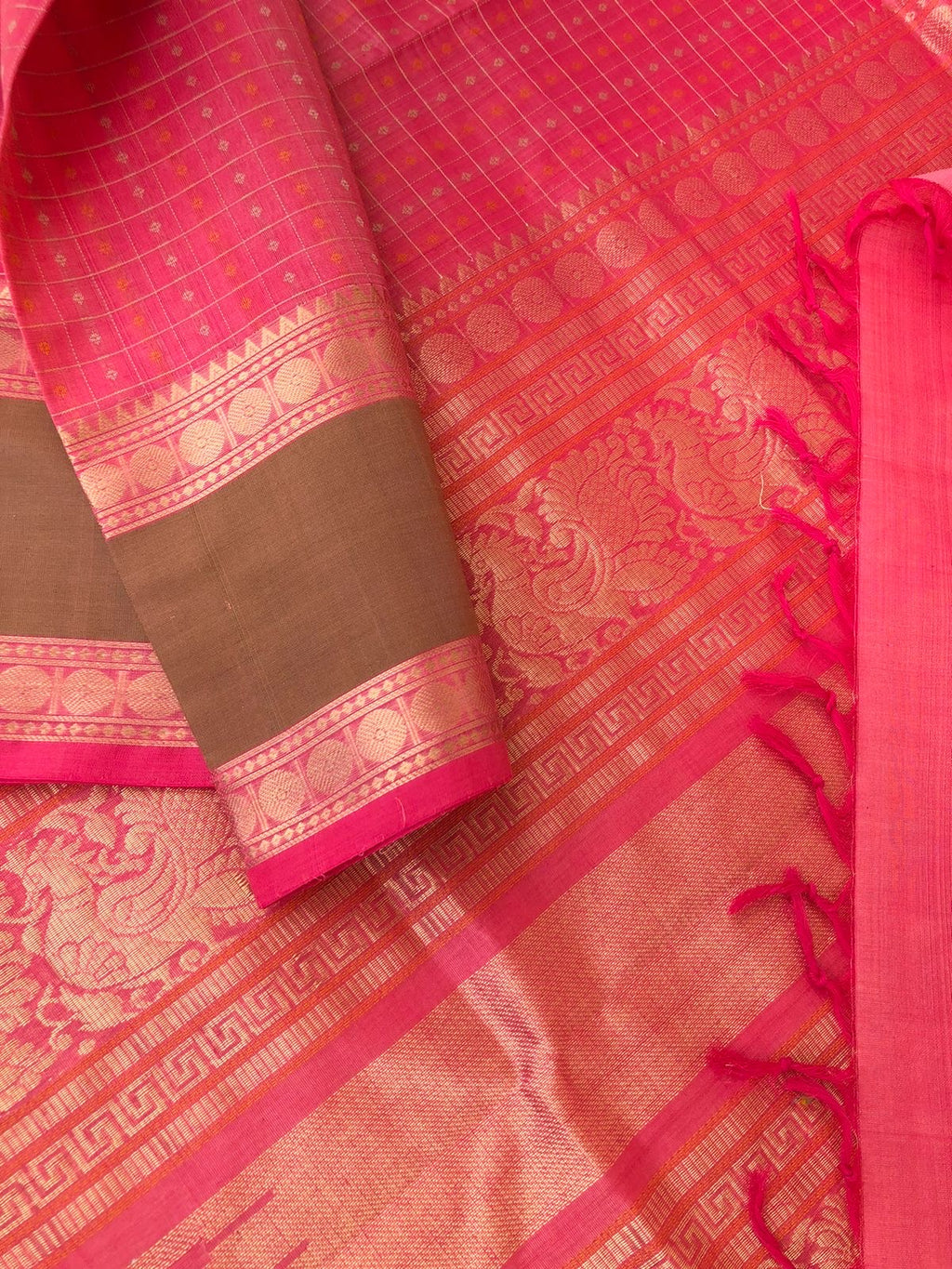 Woven Motifs Silk Cotton - stunning floral pink Lakshadeepam