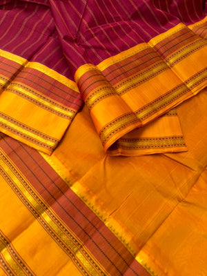 Divyam - Korvai Silk Cotton with Pure Silk Woven Borders - aaraku and mustard vertical veldhari