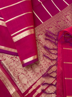 Zari Kissed Silk Cotton - kum kum pink red veldhari
