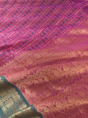 Woven Motifs Silk Cotton - unusual keva pink intricate 1000 rudurakasham buttas