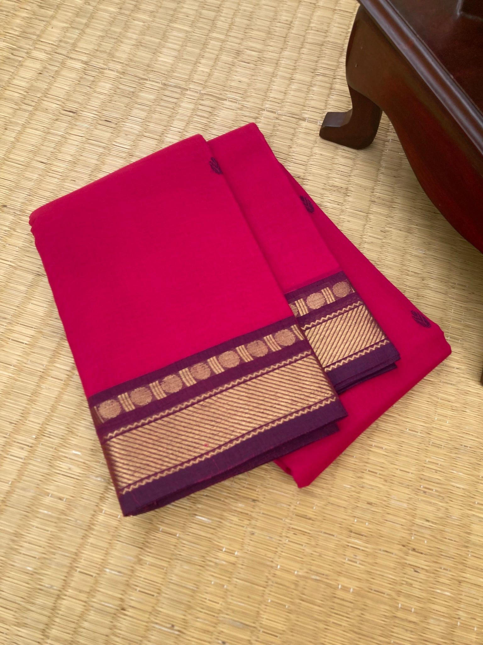 Woven Buttas on Kanchi Cottons - Indian pink