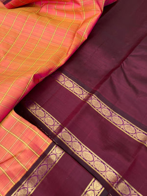 Meenakshi Kalayanam - Authentic Heirloom Korvai Kanchivarams - stunning peach and maroon with vintage vibes