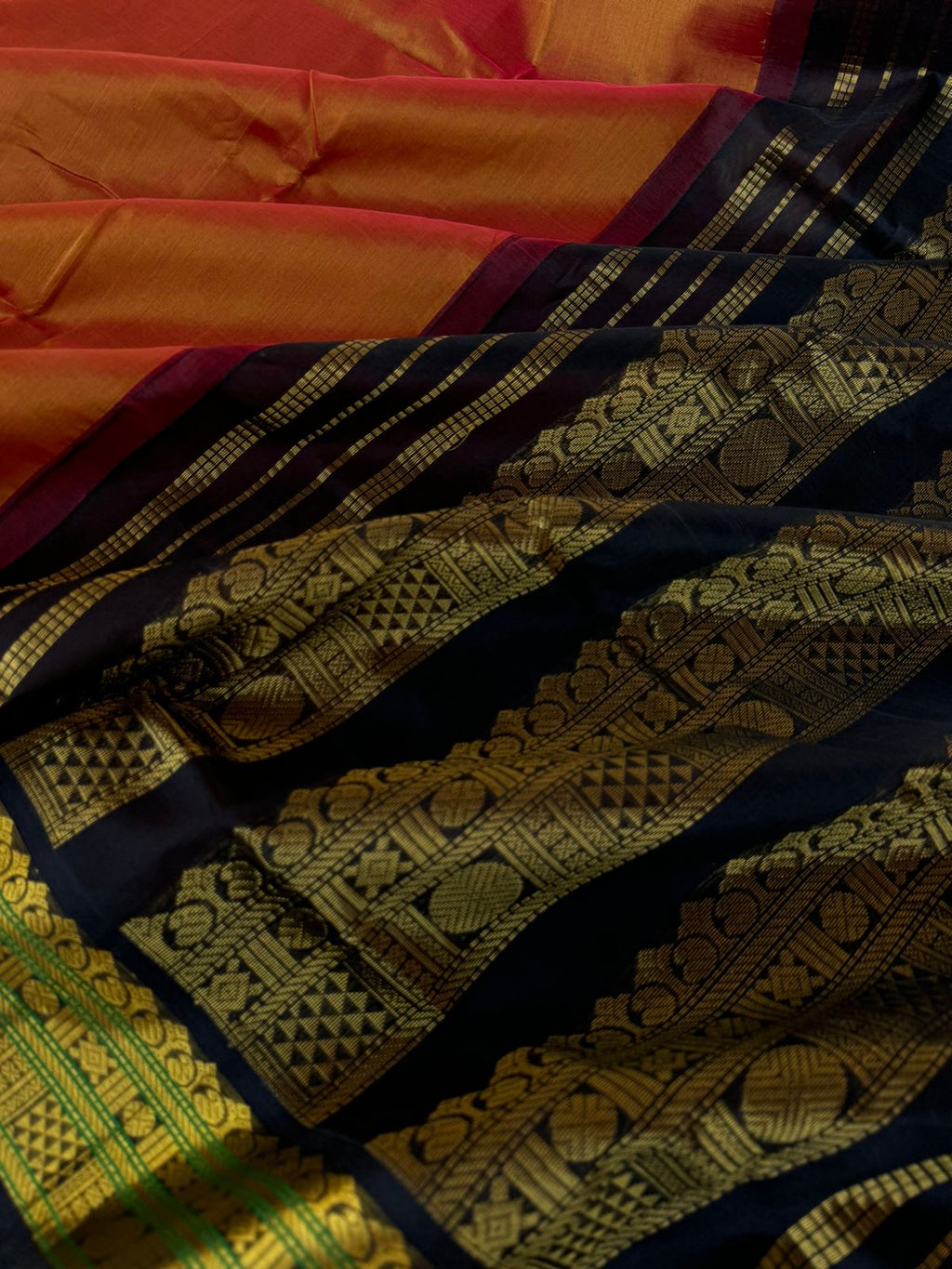 Korvai Silk Cotton - burnt rust honey and black