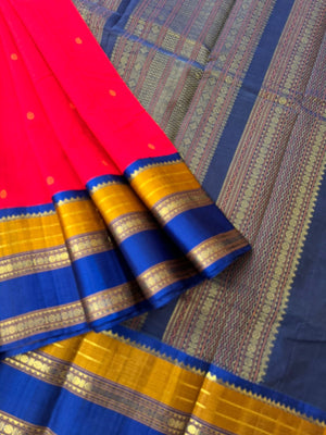 Divyam - Korvai Silk Cotton with Pure Silk Woven Borders - red and traditional woven borders