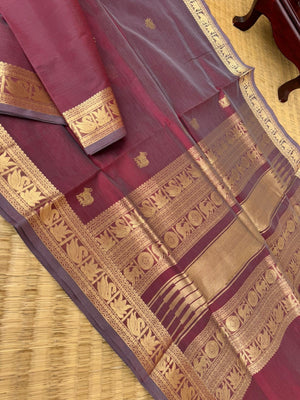 Zari Kissed Silk Cotton - burgundy and dual tone