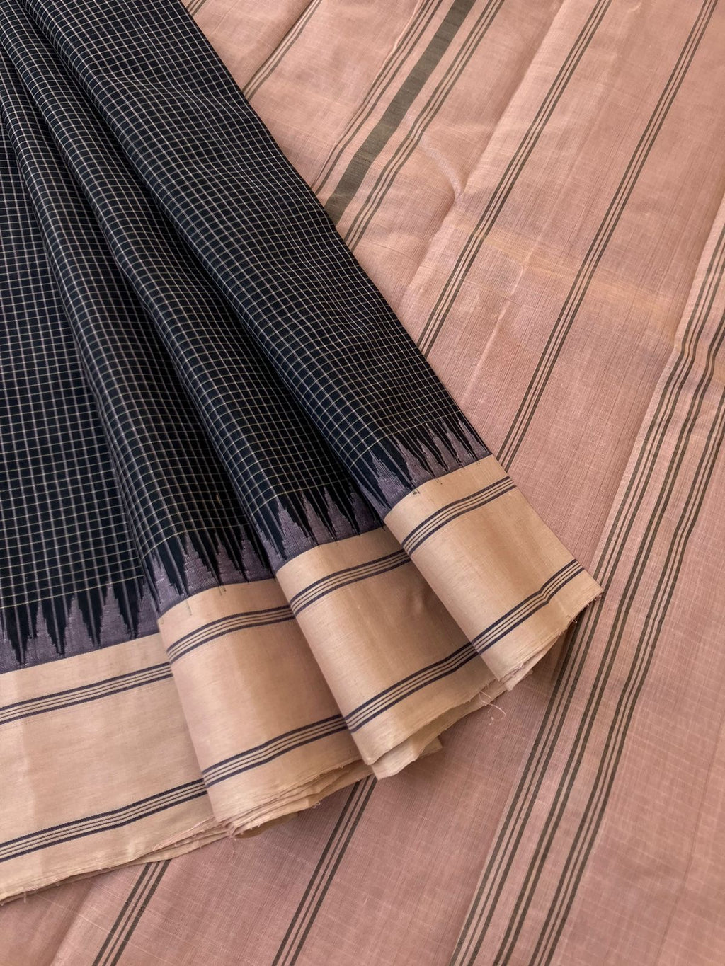 Signature Korvai Silk Cottons - black and rose gold beige