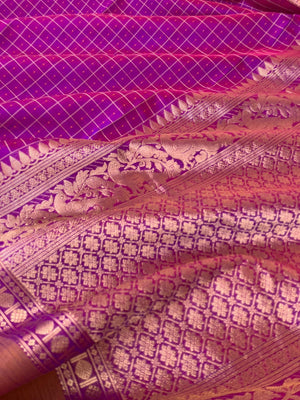 Traditional Colours Woven Motifs Silk Cotton - pink violet lakshadeepam