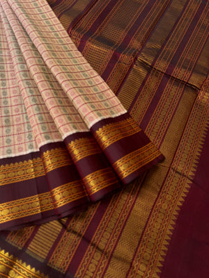 Divyam - Korvai Silk Cotton with Pure Silk Woven Borders - beige and brown