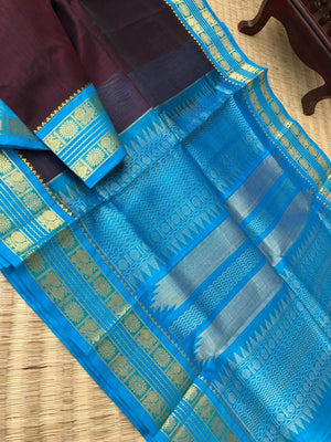 Korvai Silk Cotton - burgundy brown and sulphate blue