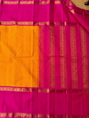 Truly Vintage - amazing mango yellow and pink with kodi mangai woven korvai borders with full body woven pluse buttas