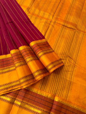 Divyam - Korvai Silk Cotton with Pure Silk Woven Borders - aaraku and mustard vertical veldhari