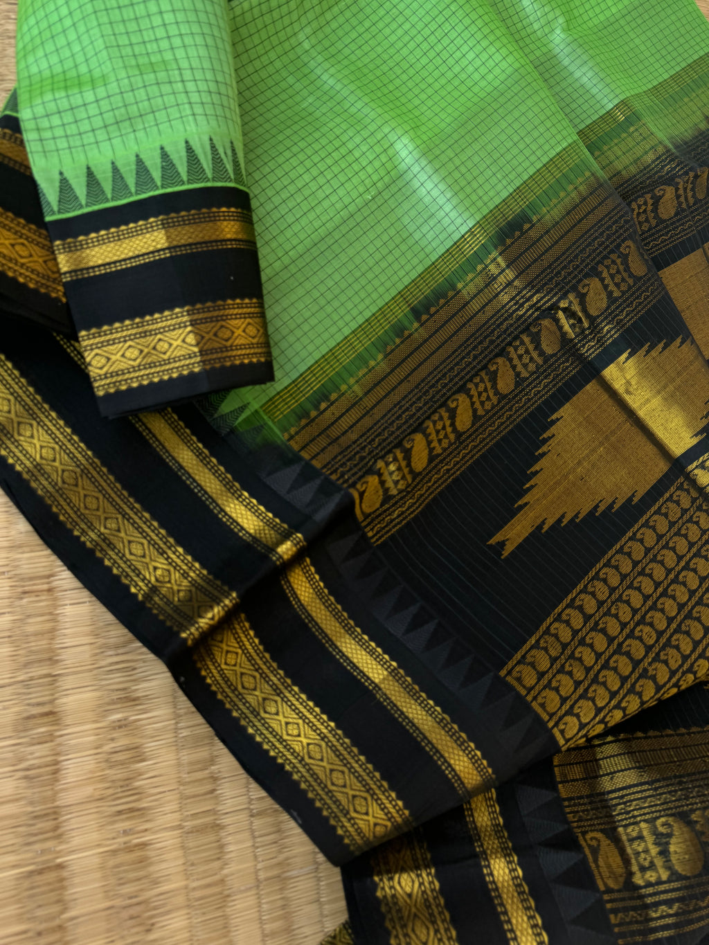 Korvai Silk Cotton - green and black podi kattam