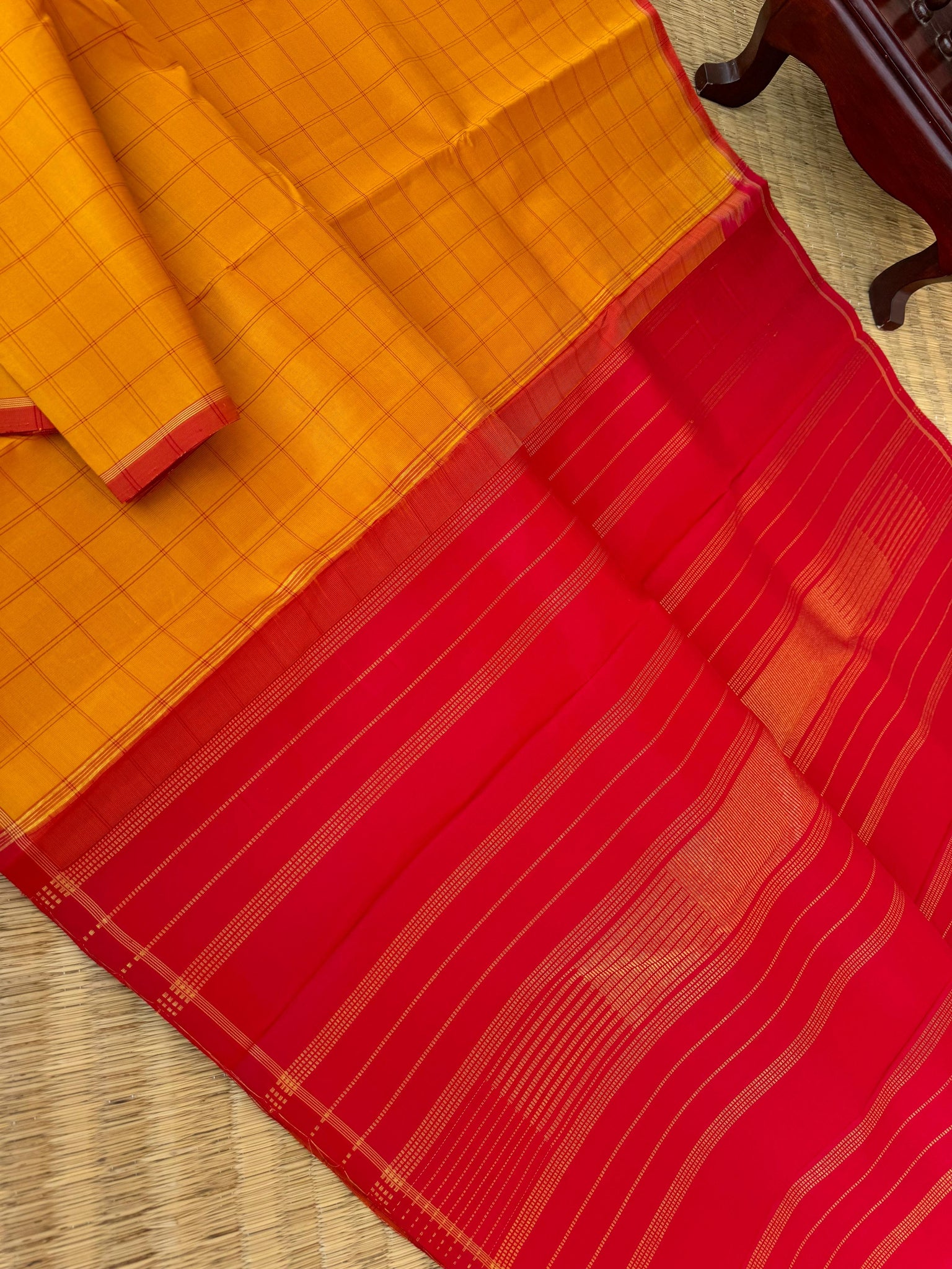 Kanchivaram Trunk - Every Day Essential Kanchivarams | Simple and yet elegant mustard and red chex