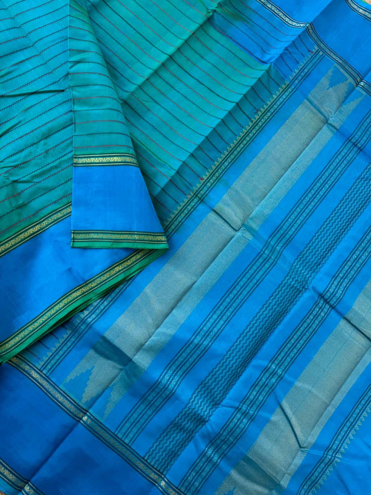 Woven Motifs Silk Cotton - teal and anandha veldhari