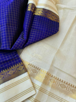 Korvai Silk Cotton - ms blue and cream zari kattam