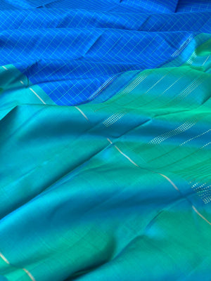 Daily Drape Kanchivarams - anandha blue muthu kattam woven body with dual tone aqua blue green broad borders