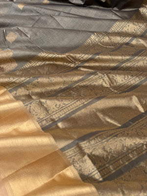 Zari Kissed Silk Cotton - the beautiful metallic grey and solid gold zari woven borders