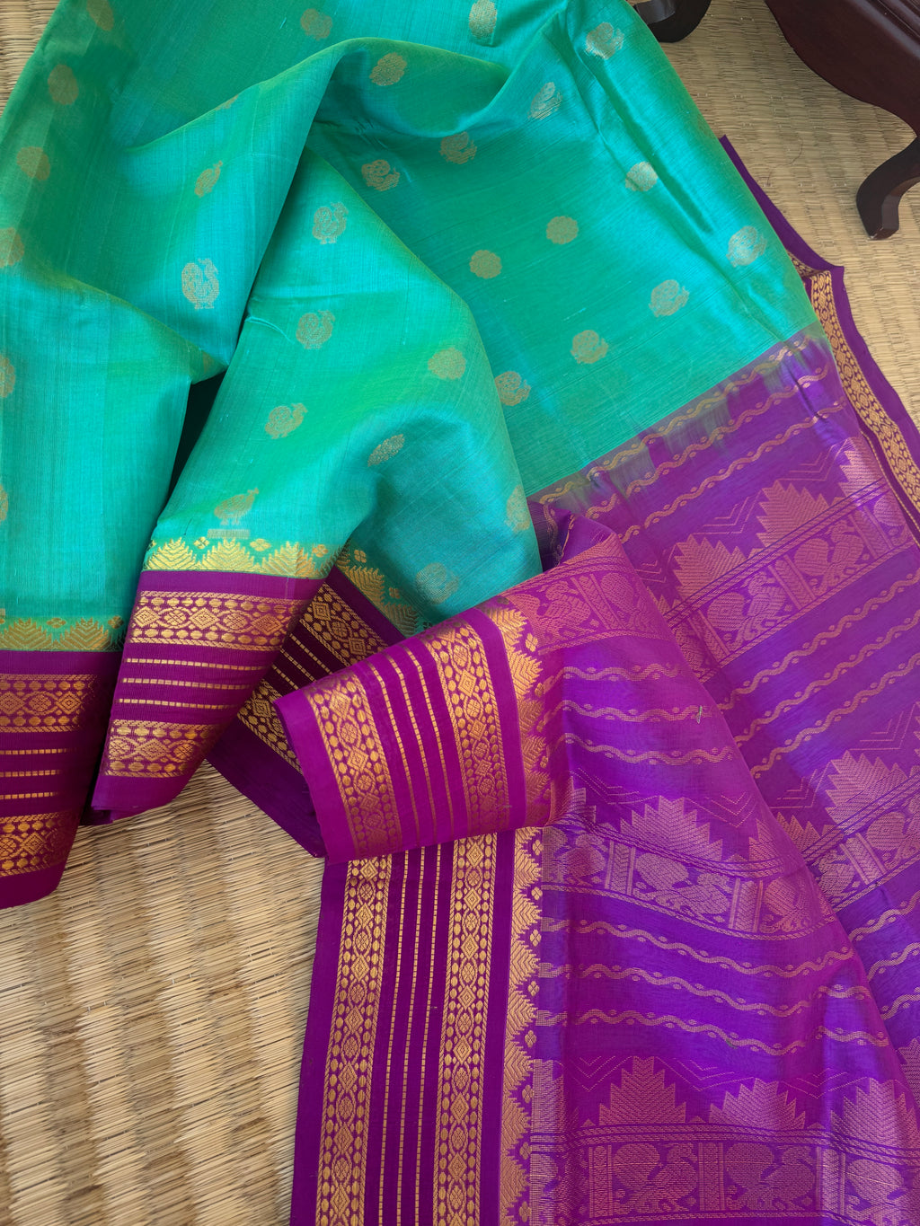 Korvai Silk Cotton - dual tone aqua and violet