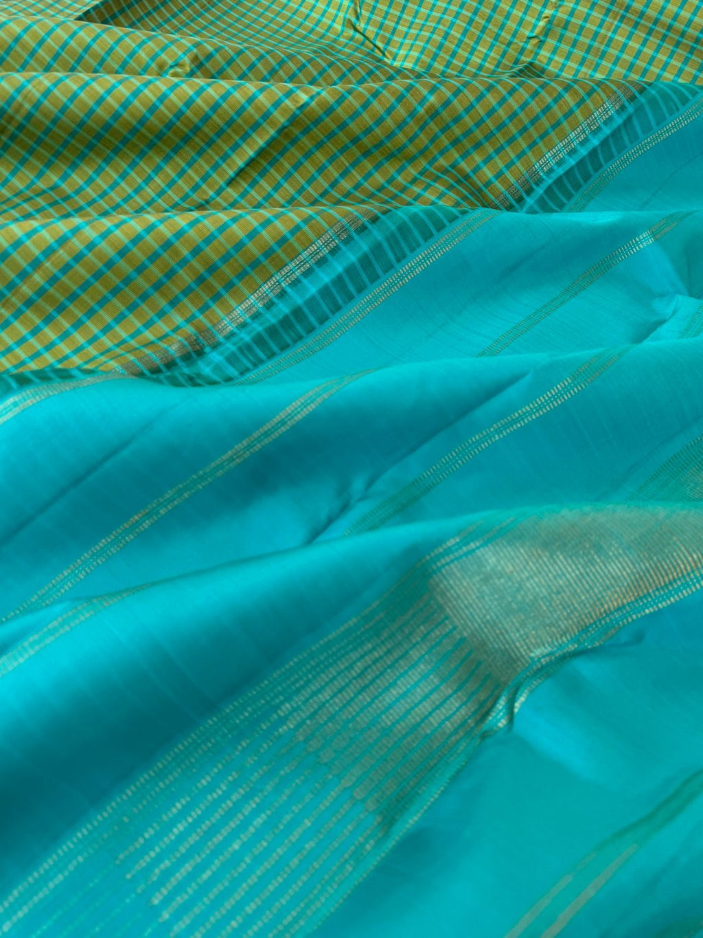 Kattams on Kanchivaram - pale green and teal podi kattam