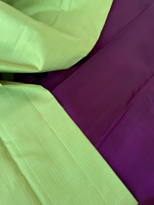 Ragas on Kanchivaram - pista green and purple borderless with vertical muthu strips